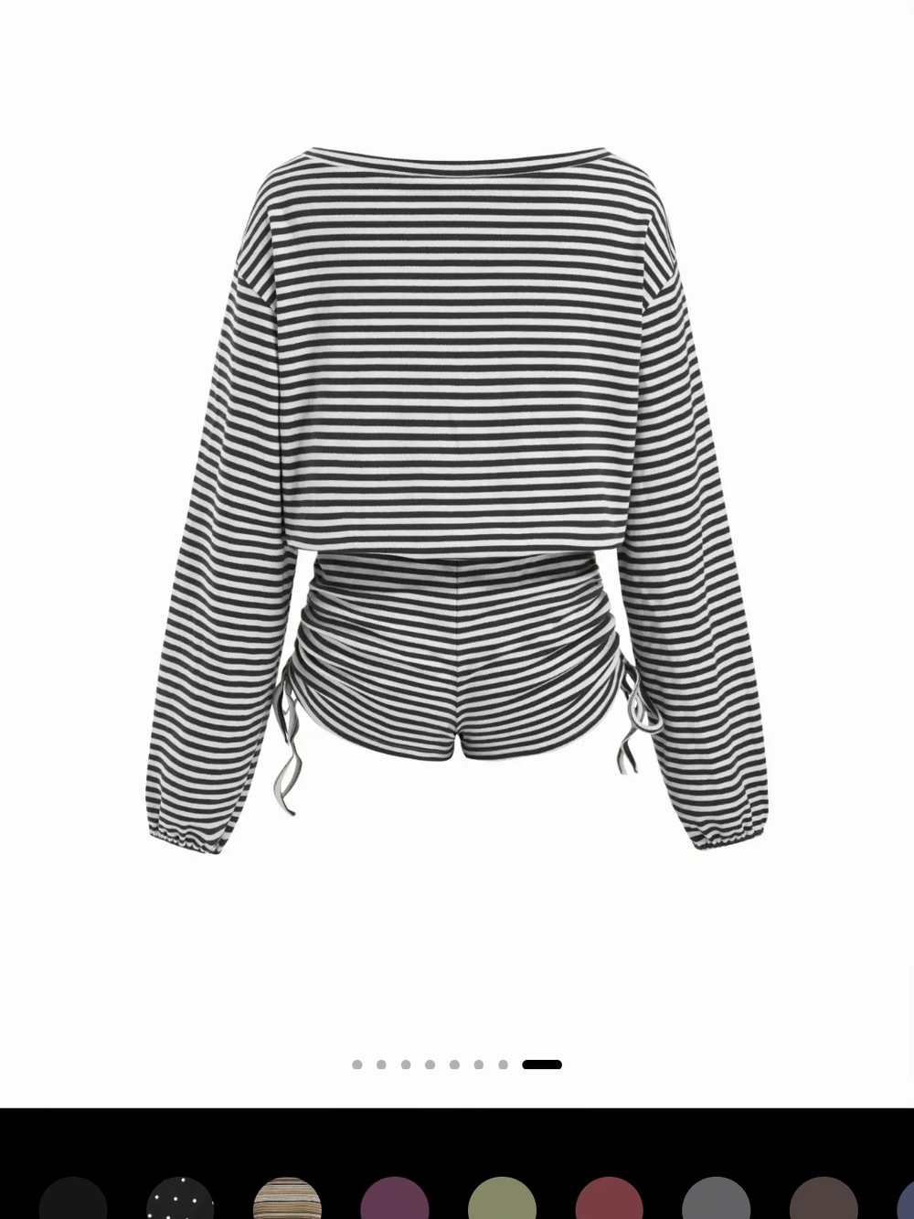 Cider Black and White Striped Ruched Long Sleeve ROMPER